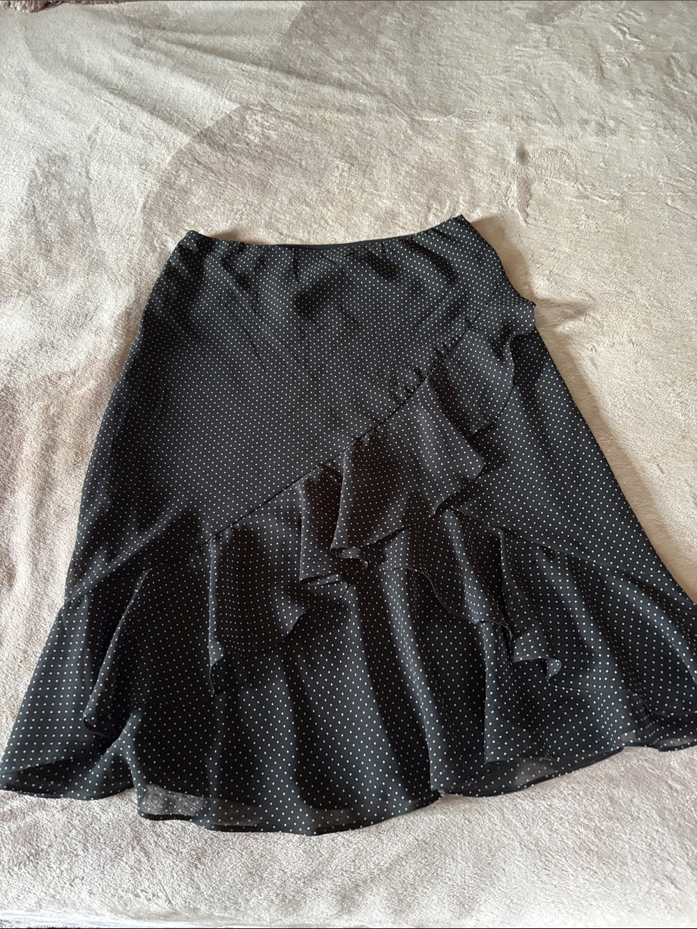 Chaps Black and White Polka Dot Midi Skirt with Ruffle